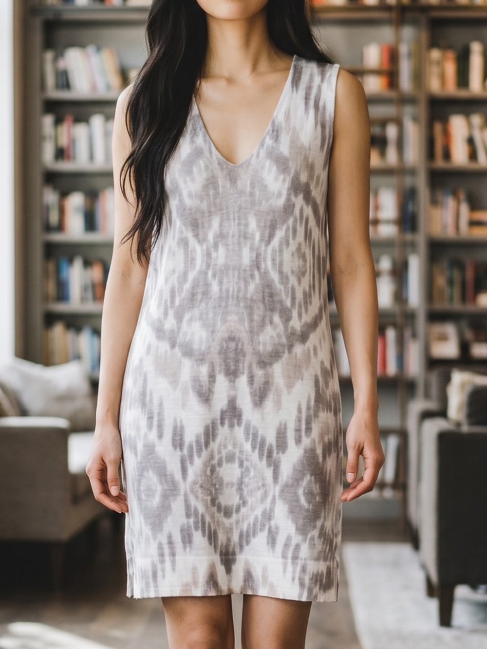 Kinross chalk multi neutral colored knit linen dress large